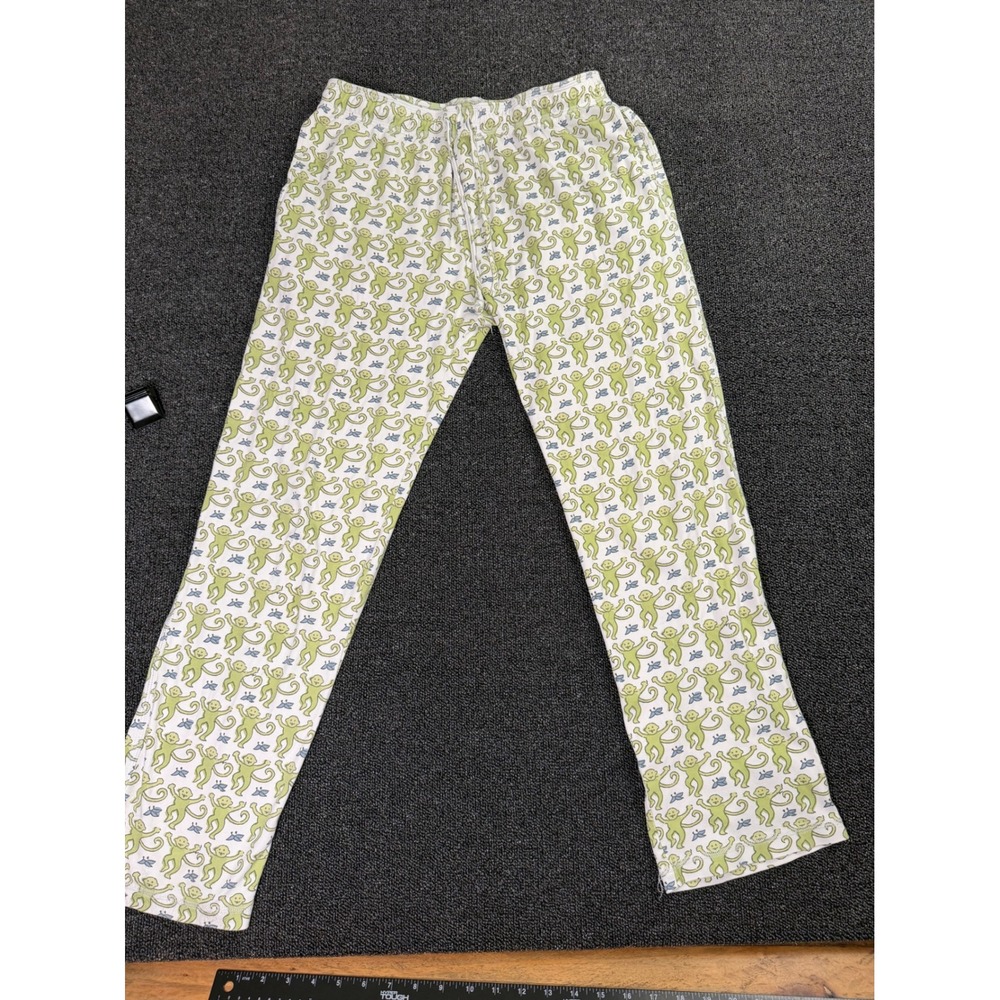 Roller Rabbit Monkey Print Pima Cotton Pajama Lounge Pants Green White Medium
